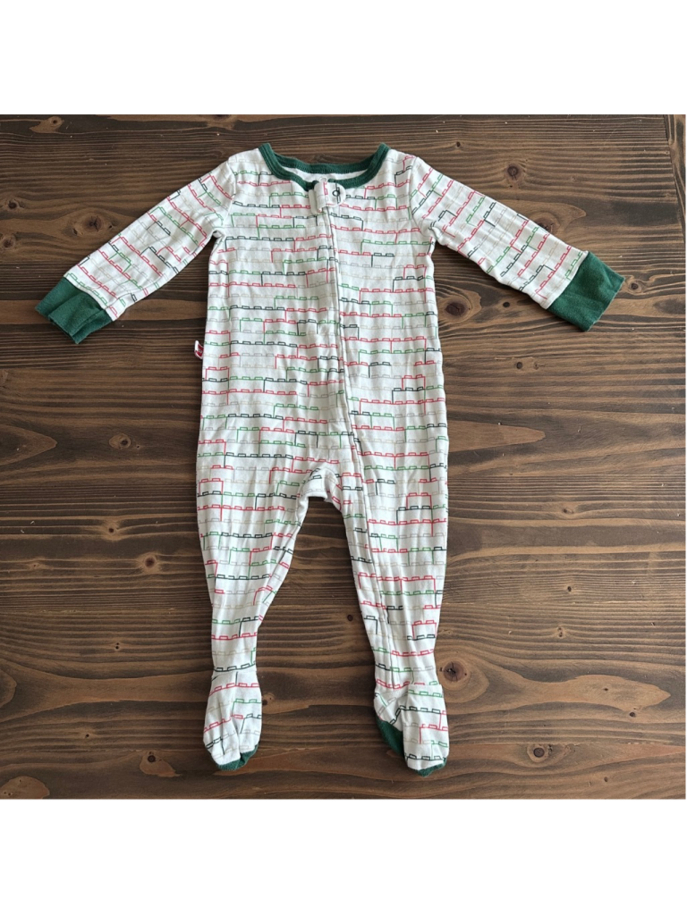 LEGO Baby Footie Sleeper 6-9M White Green Blocks Zip Pajamas